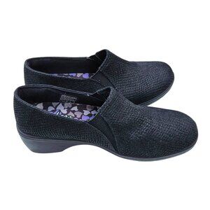 Sketchers Flexibles Shimmer Snake Print Black Leather Loafer Clogs
